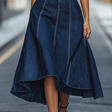 Rochie midi din denim indigo închis, fără mâneci