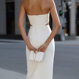 Rochie Midi Tip Creion cu Decupaj la Talie și Guler Halter