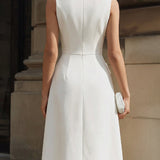 Rochie Midi Structurată fără Mâneci cu Buzunare Tip Flap