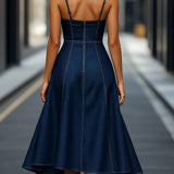 Rochie midi din denim indigo închis, fără mâneci