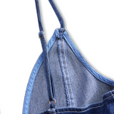 Rochie midi din denim indigo închis, fără mâneci