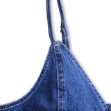 Rochie midi din denim indigo închis, fără mâneci
