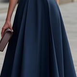 Rochie Midi Fit & Flare cu Fermuar în Față și Mâneci Scurte