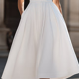 Rochie Midi A-Line cu Guler Halter Structurat