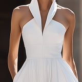 Rochie Midi A-Line cu Guler Halter Structurat