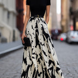 Rochie Maxi Plisată cu Imprimare Abstractă