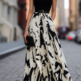 Rochie Maxi Plisată cu Imprimare Abstractă