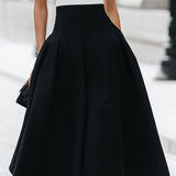 Rochie Midi Chic cu Dungi, Fără Mâneci și cu Buzunare