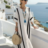 Elvienne | Rochie maxi cu mânecă scurtă, în dungi colorate