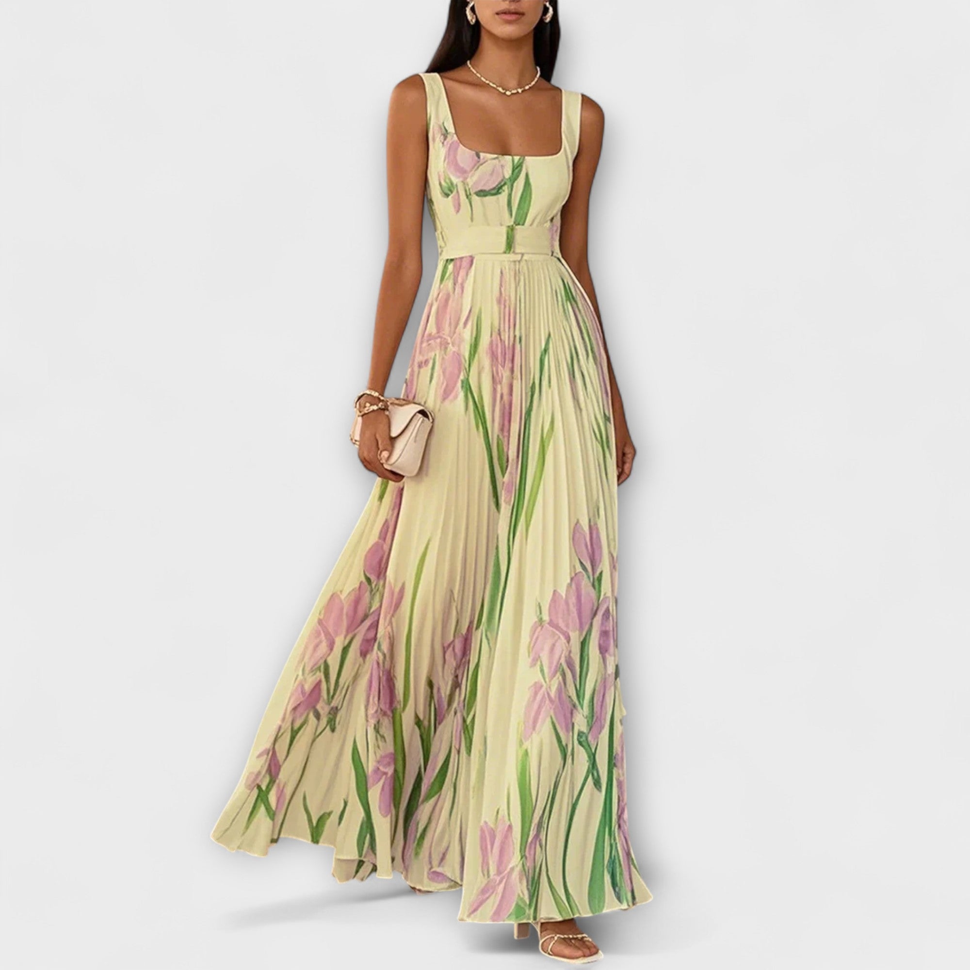 Penelope | Rochie maxi din chiffon cu motive florale