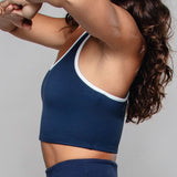 Piret | Sutien Sport Top-Bralette cu detalii din tuburi albastru închis / alb