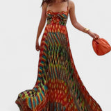 Aria | Rochie maxi fără mâneci, cu model abstract, croială în A