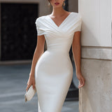 Rochie midi bodycon cu decolteu în V și mâneci scurte