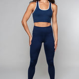 Piret | Sutien Sport Top-Bralette cu detalii din tuburi albastru închis / alb