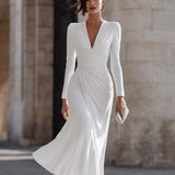 Rochie midi cu decolteu în V și mâneci lungi