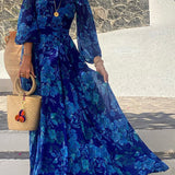 Luna™ | Rochie lungă cu imprimeu floral și mâneci căzute