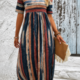 Amelia | Rochie Midi în Dungi cu Efect de Subțiere