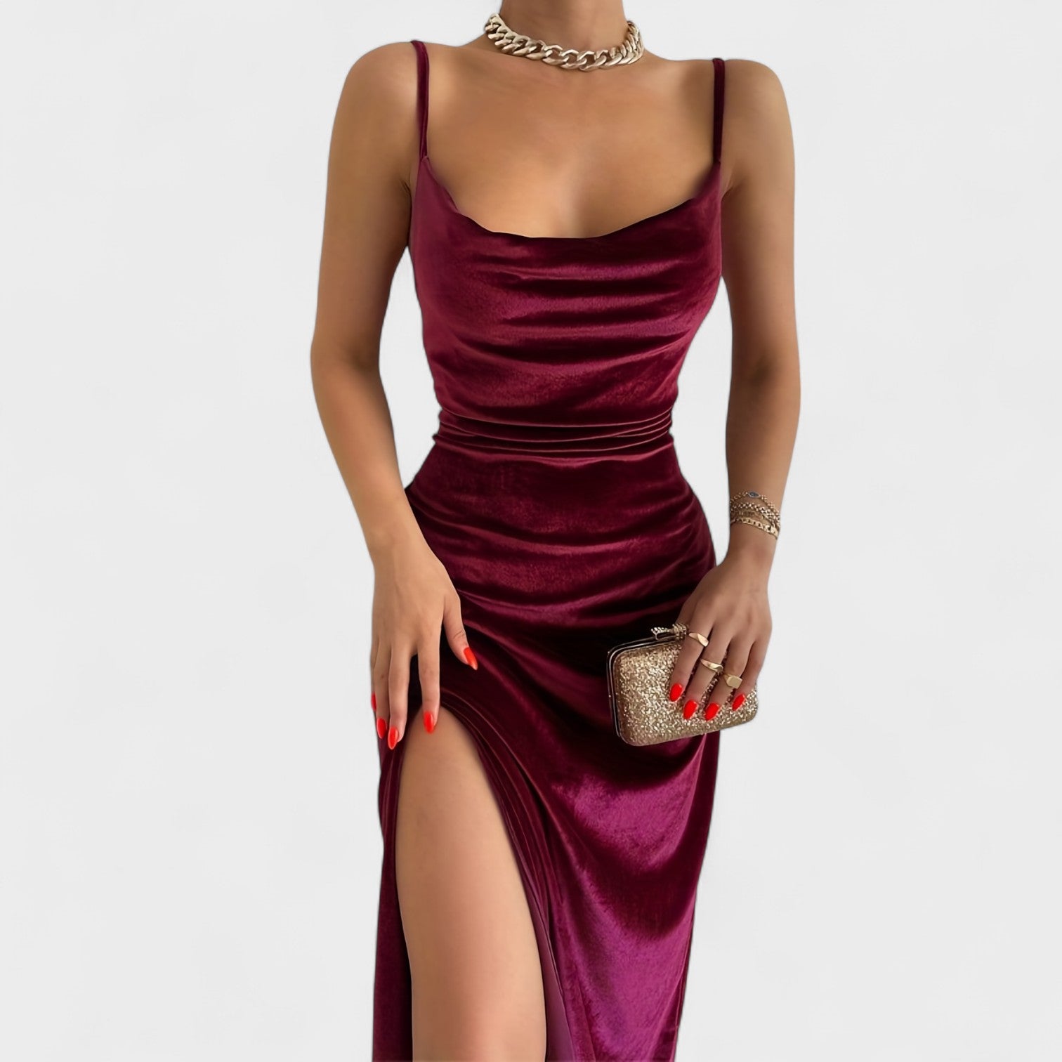 Gabriela | Rochie din catifea cu fante pe laterale