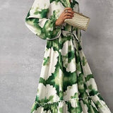 Gabriela | Rochie elegantă lungă cu decolteu în V și mâneci lungi