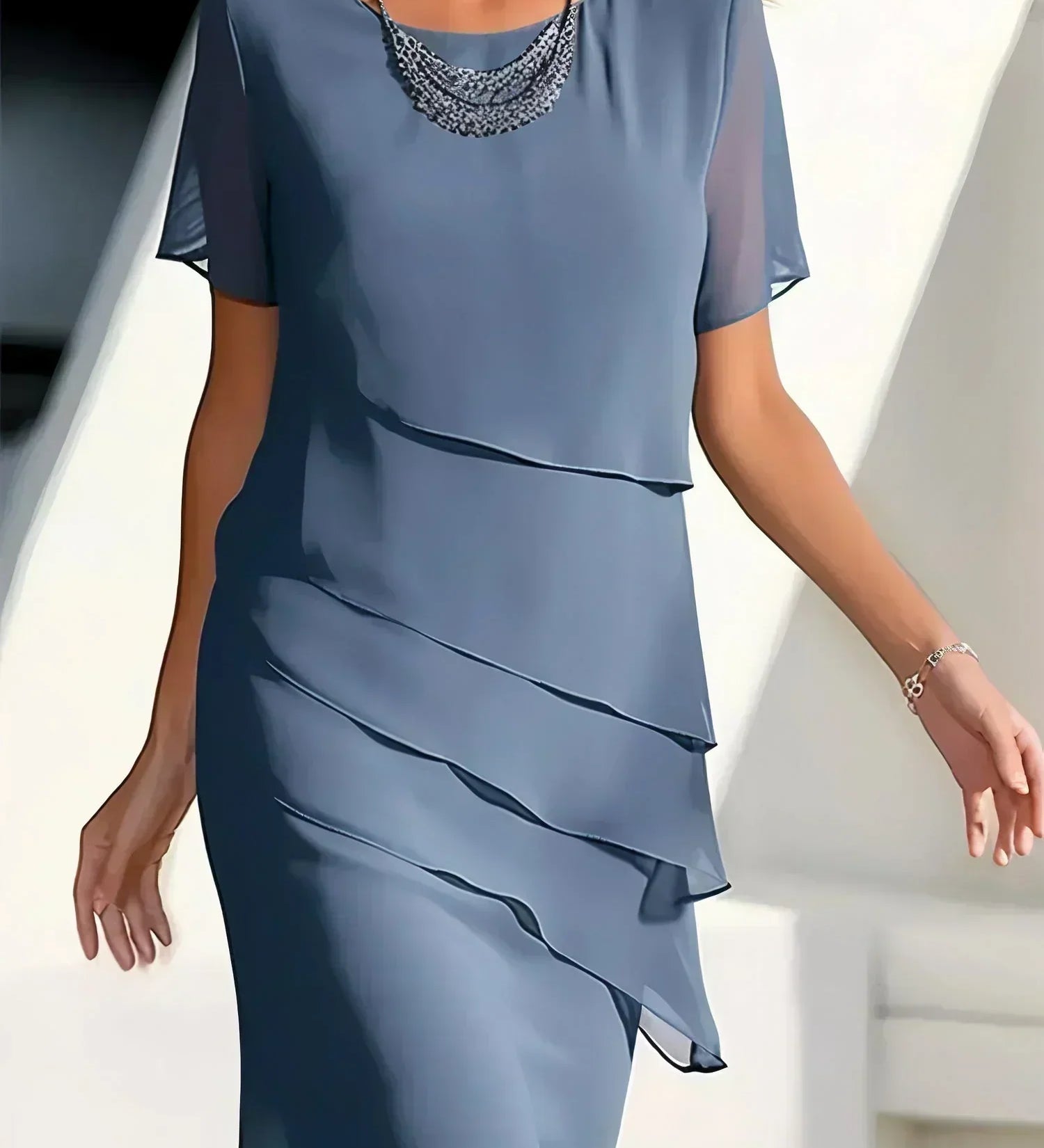 Juna – Rochie Midi din Chiffon Stratificată, Feminină și Elegantă