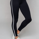 Kristi | Leggings din tricot cu detalii din tuburi – talie foarte înaltă, negri/albi