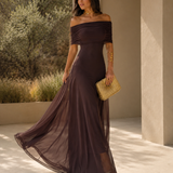 Rochie maxi Toledo din plasă, cu un singur umăr