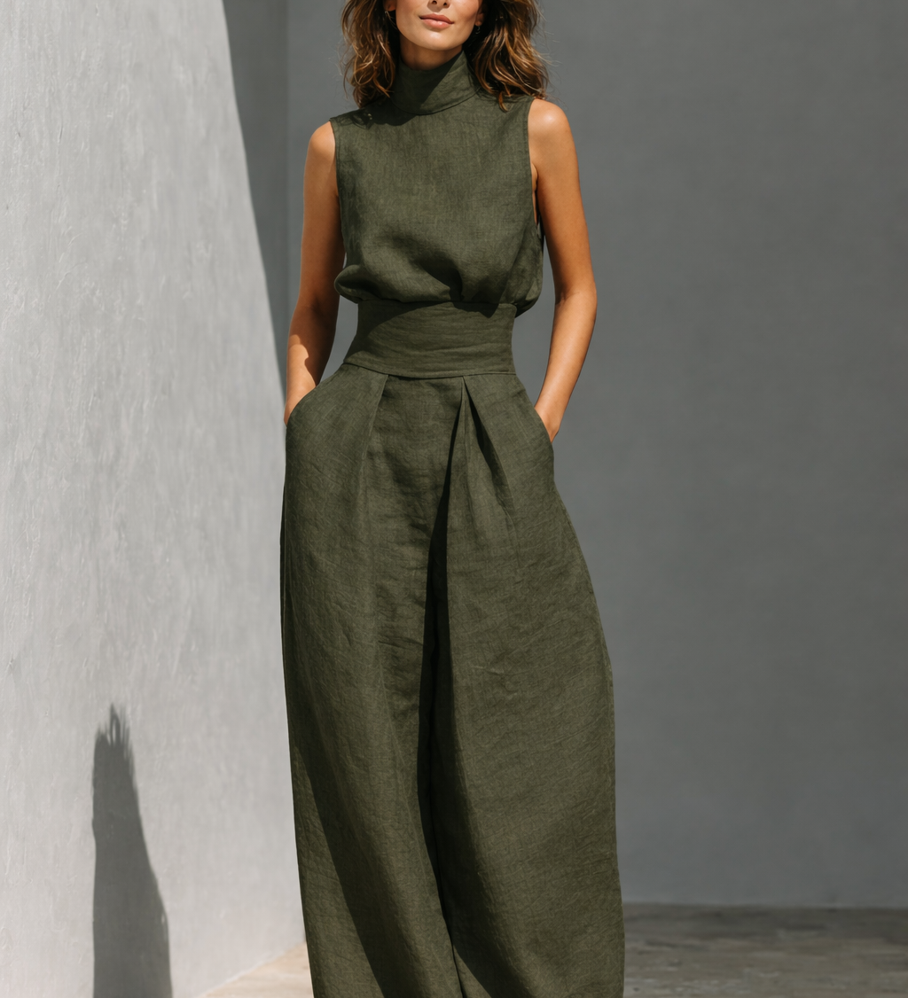 Maria – Set format din top și pantaloni largi din bumbac și in, stil minimalist pentru femei