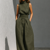 Maria – Set format din top și pantaloni largi din bumbac și in, stil minimalist pentru femei