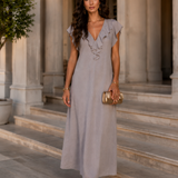 Emma | Rochie maxi în stil boho din in și bumbac