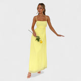 Flossie | Rochie maxi cu volan lateral de culoare galbenă