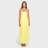 Flossie | Rochie maxi cu volan lateral de culoare galbenă