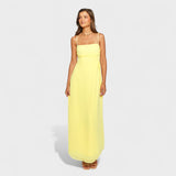 Flossie | Rochie maxi cu volan lateral de culoare galbenă