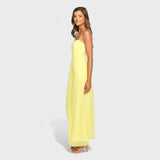 Flossie | Rochie maxi cu volan lateral de culoare galbenă