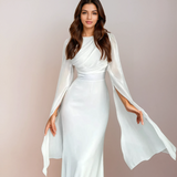 Isabela | Rochie din satin modest cu mâneci deschise