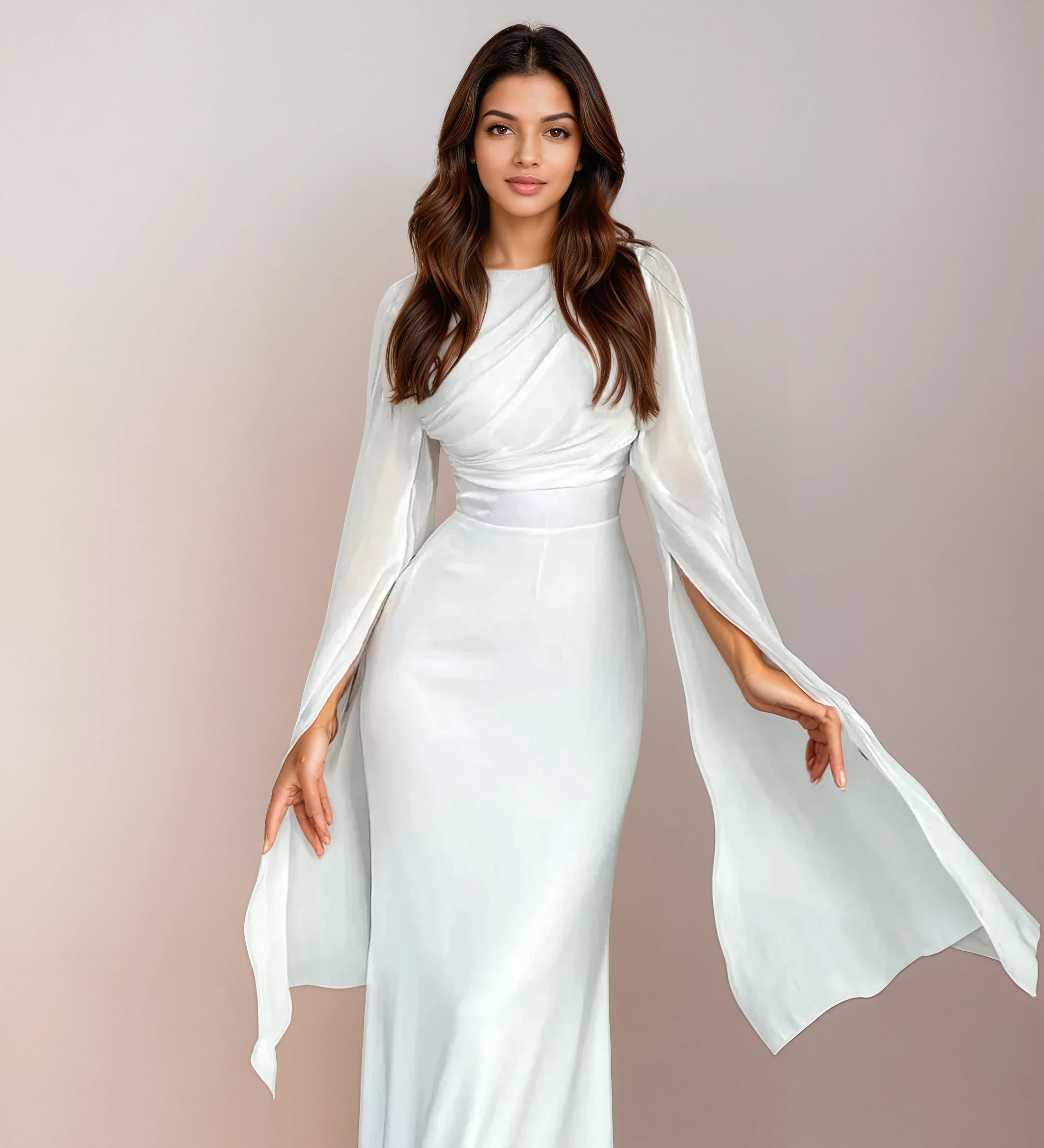 Isabela | Rochie din satin modest cu mâneci deschise