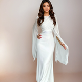 Isabela | Rochie din satin modest cu mâneci deschise