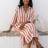 Naomi | Rochie Midi cu Mâneci Lungi și Dungi