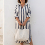 Naomi | Rochie midi cu mânecă lungă și dungi