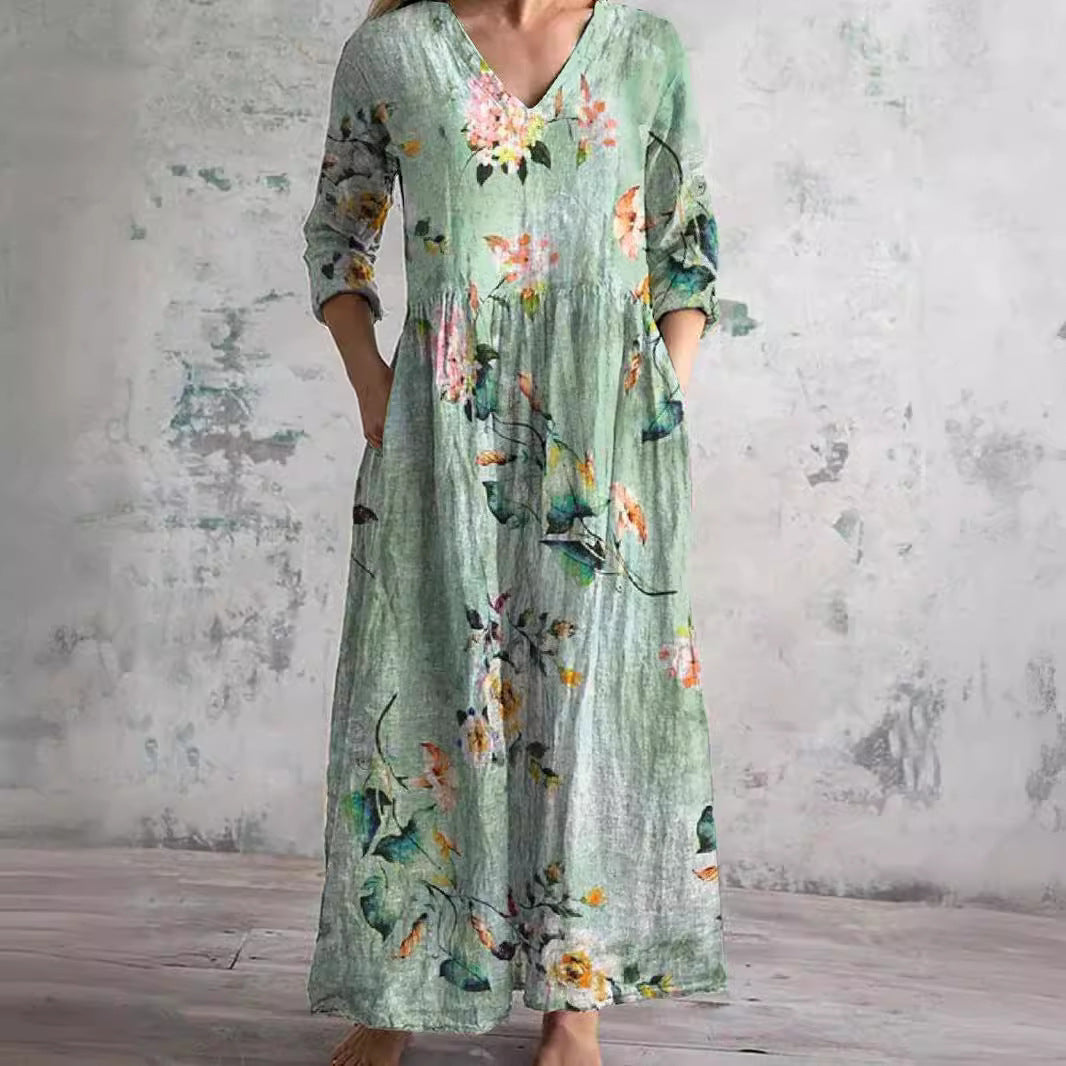 Dora | Rochie de vară pentru femei cu imprimeu floral și decolteu în V