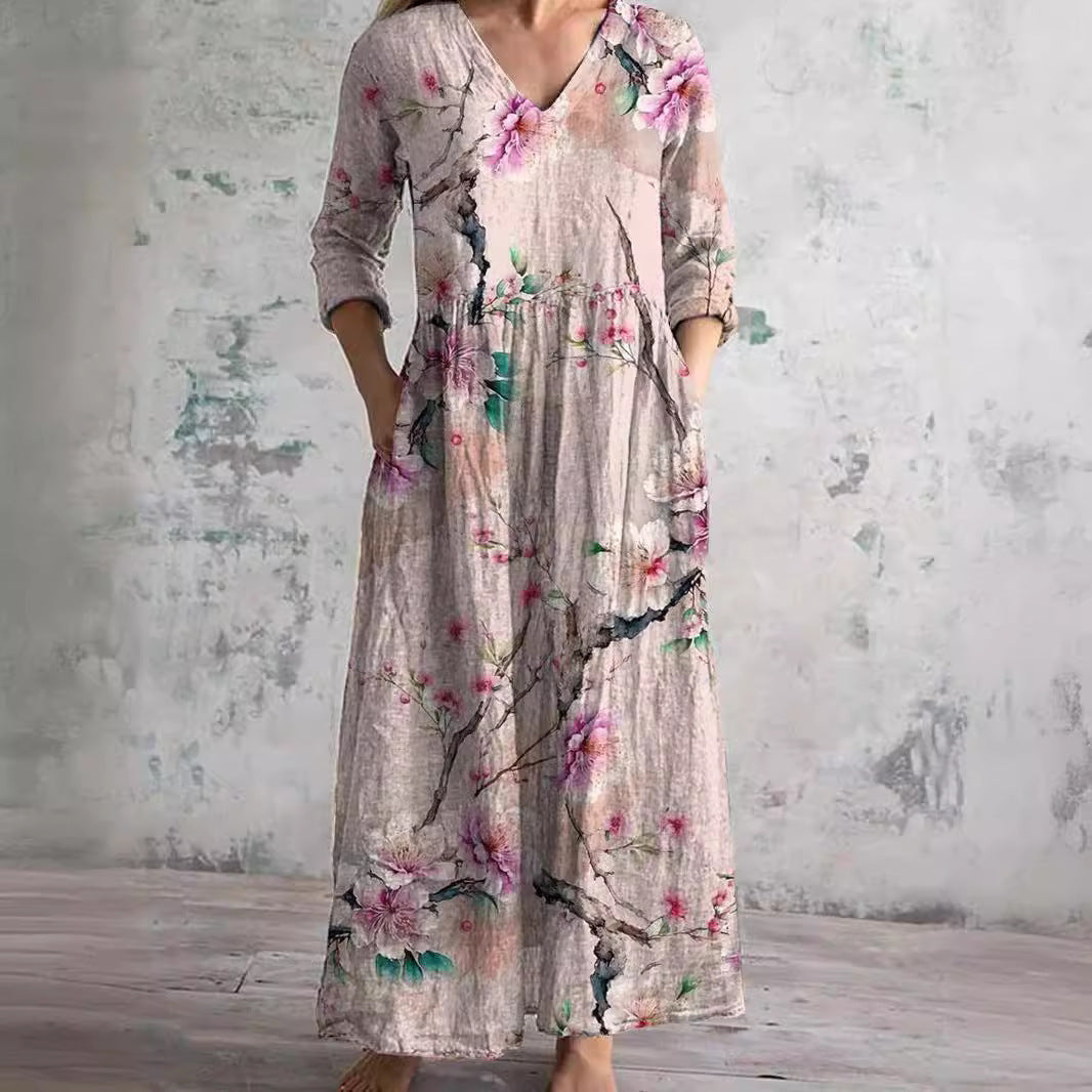 Dora | Rochie de vară pentru femei cu imprimeu floral și decolteu în V
