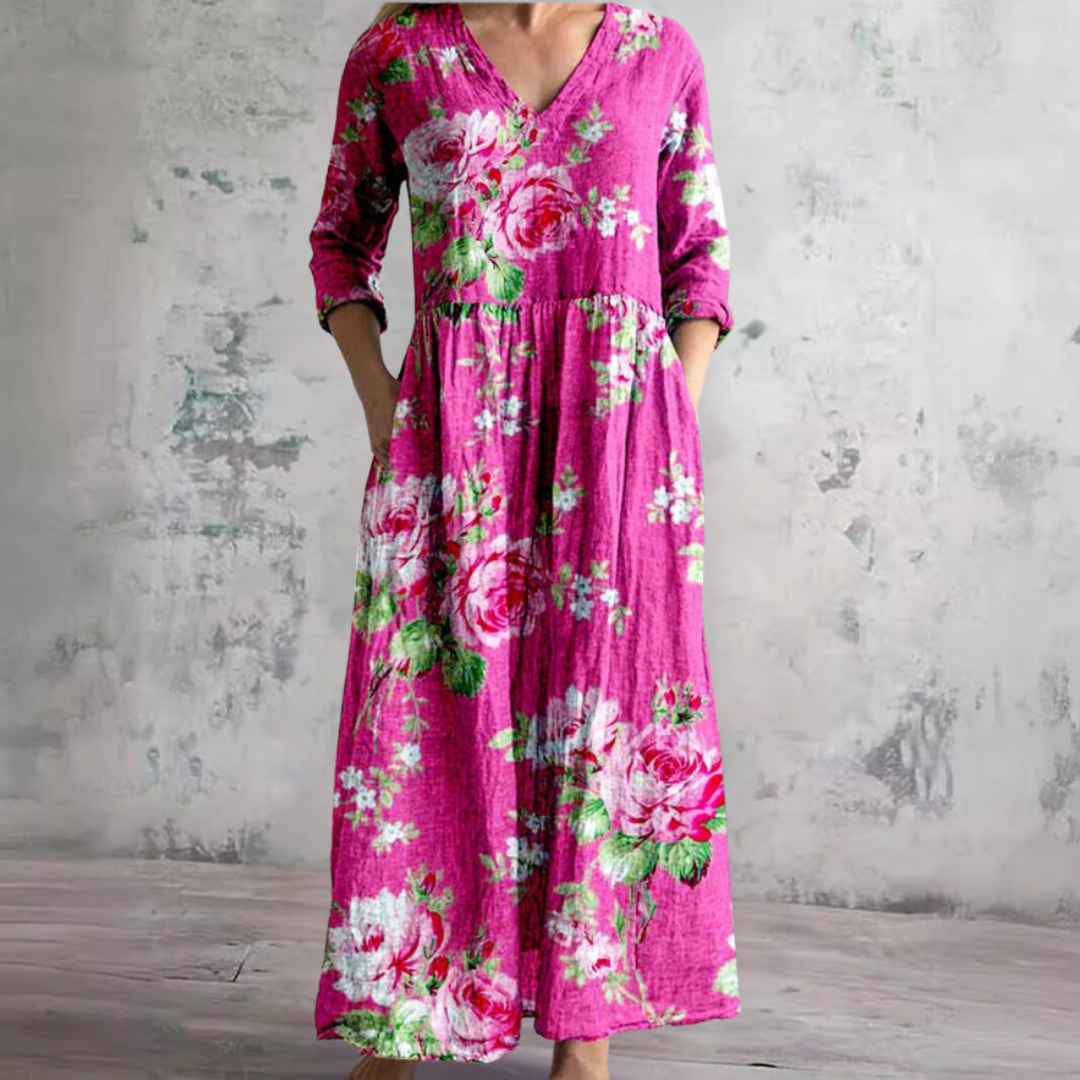 Dora | Rochie de vară pentru femei cu imprimeu floral și decolteu în V