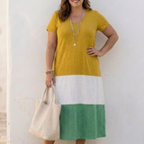 Thalia | Rochie midi cu mânecă scurtă și decolteu în V, în culori contrastante