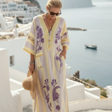 Aurelia | Rochie Maxi Floral cu Decolteu în V și Mâneci Scurte