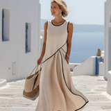 Soleia | Rochie Maxi Drapată fără Mâneci cu Gât Rotund