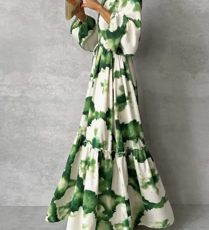 Gabriela | Rochie elegantă lungă cu decolteu în V și mâneci lungi