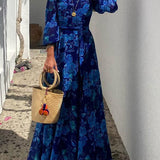 Luna™ | Rochie lungă cu imprimeu floral și mâneci căzute