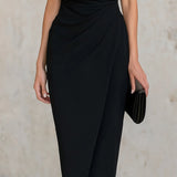 Rochie Midi Asimetrică Neagră Minimalistă cu Un Umăr