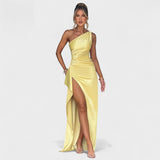 Ariel | Rochie din mătase asimetrică galbenă