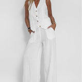 Jessica - Set Vestă cu Nasturi și Pantaloni Largi