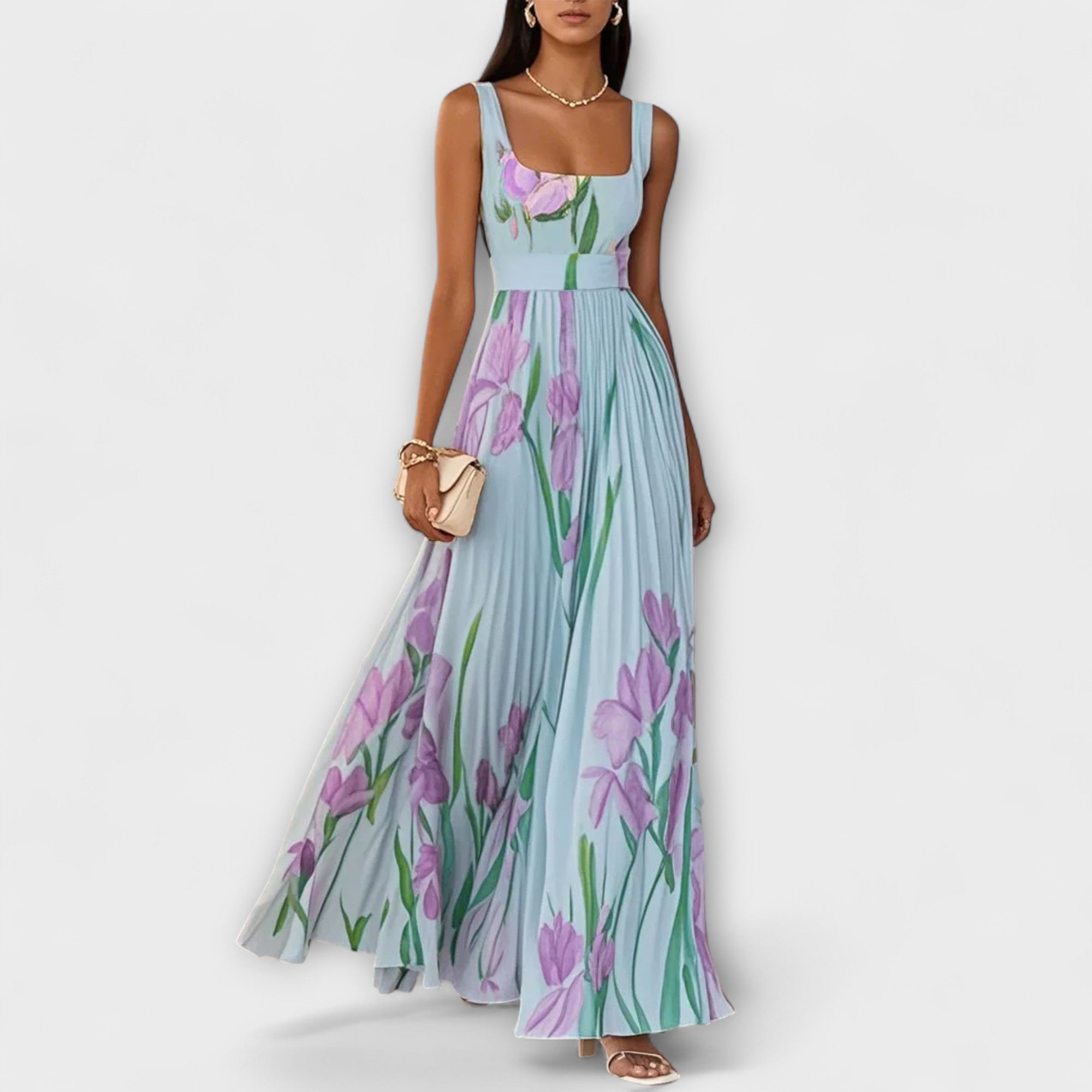 Penelope | Rochie maxi din chiffon cu motive florale